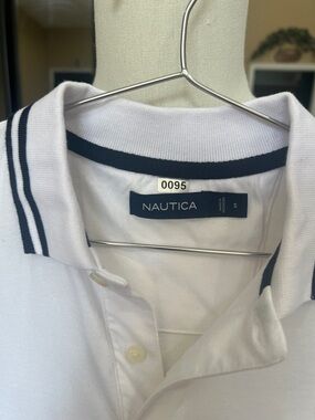 Nautica White Polo with Navy Stripe Collar